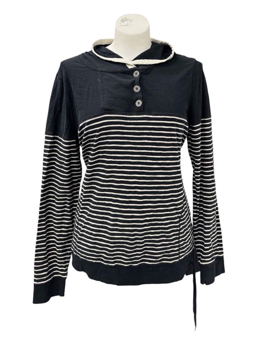 Ralph Lauren Black & White Striped Hooded Button Pullover Size XL